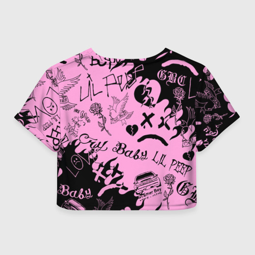 Женская футболка Crop-top 3D LIL Peep Pink tattoo Лил Пип паттерн розовый тату - фото 2