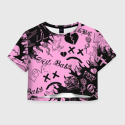 Женская футболка Crop-top 3D LIL Peep Pink tattoo Лил Пип паттерн розовый тату