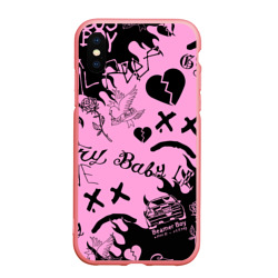 Чехол для iPhone XS Max матовый LIL Peep Pink tattoo Лил Пип паттерн розовый тату