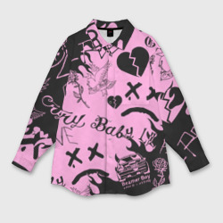 Мужская рубашка oversize 3D LIL Peep Pink tattoo Лил Пип паттерн розовый тату