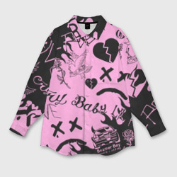 Женская рубашка oversize 3D LIL Peep Pink tattoo Лил Пип паттерн розовый тату