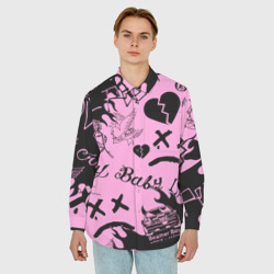 Мужская рубашка oversize 3D LIL Peep Pink tattoo Лил Пип паттерн розовый тату - фото 2