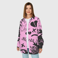 Женская рубашка oversize 3D LIL Peep Pink tattoo Лил Пип паттерн розовый тату - фото 2