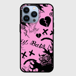 Чехол для iPhone 13 Pro LIL Peep Pink tattoo Лил Пип паттерн розовый тату