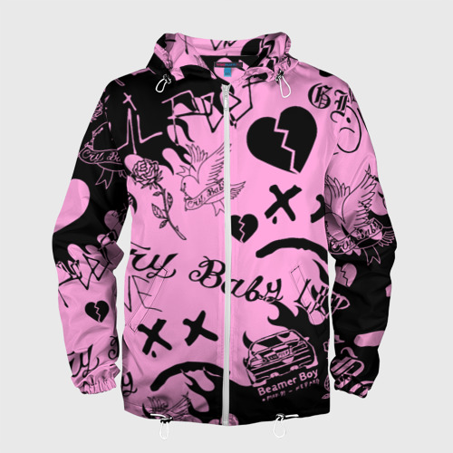 Мужская ветровка 3D LIL Peep Pink tattoo Лил Пип паттерн розовый тату