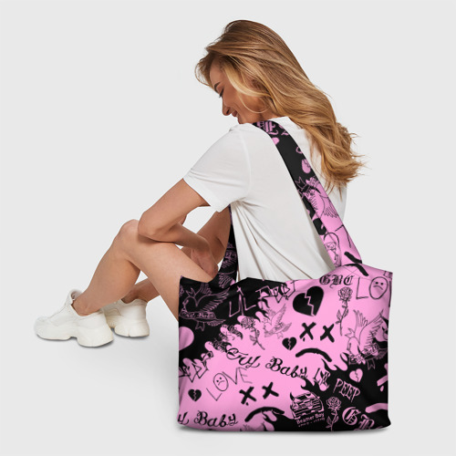 Пляжная сумка 3D LIL Peep Pink tattoo Лил Пип паттерн розовый тату - фото 6