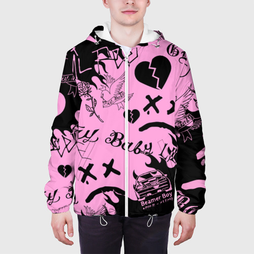 Мужская куртка 3D LIL Peep Pink tattoo Лил Пип паттерн розовый тату, цвет 3D печать - фото 4