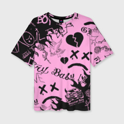 Женская футболка oversize 3D LIL Peep Pink tattoo Лил Пип паттерн розовый тату