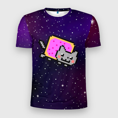 Мужская футболка 3D Slim с принтом Nyan Cat, вид спереди #2
