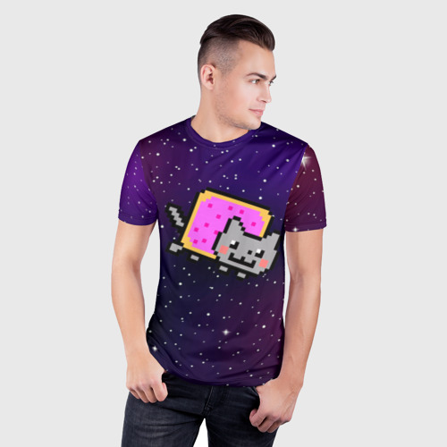 Мужская футболка 3D Slim с принтом Nyan Cat, фото на моделе #1
