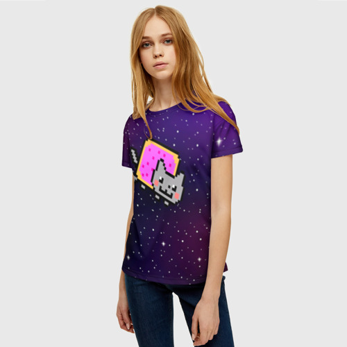 Женская футболка 3D с принтом Nyan Cat, фото на моделе #1