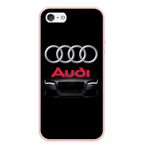 Чехол для iPhone 5/5S матовый Audi Ауди, цвет светло-розовый