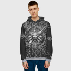 Мужская толстовка 3D The Witcher logo gray neurons - фото 2