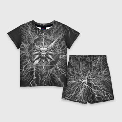 Детский костюм с шортами 3D The Witcher logo gray neurons