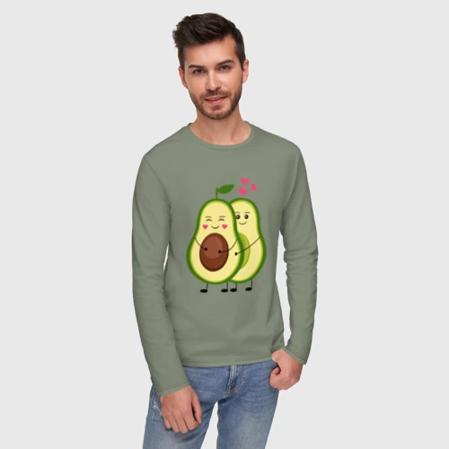 Мужской лонгслив хлопок с принтом Влюбленные Авокадо, фото на моделе #1