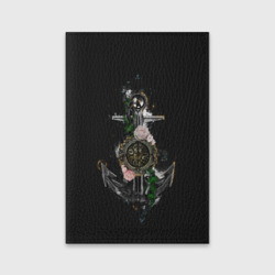 Обложка для паспорта матовая кожа Якорь с компасом и цветами