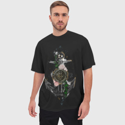 Мужская футболка oversize 3D Якорь с компасом и цветами - фото 2