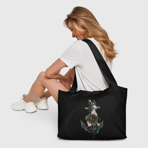 Пляжная сумка 3D Якорь с компасом и цветами - фото 6