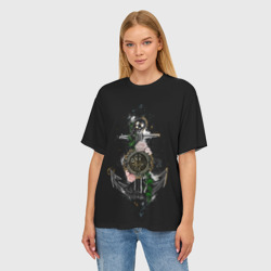 Женская футболка oversize 3D Якорь с компасом и цветами - фото 2