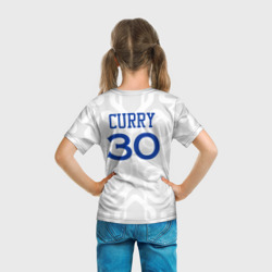 Футболка с принтом Golden State Warriors - 30 number Stephen Curry для ребенка, вид на модели сзади №3. Цвет основы: белый