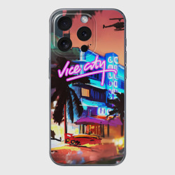 Чехол для iPhone 15 Pro силиконовый с защитой камеры GTA: Vice city