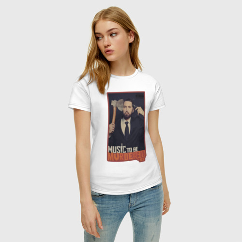 Женская футболка хлопок Eminem, цвет белый - фото 3