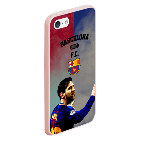 Чехол для iPhone 5/5S матовый Messi strong Barcelona, цвет светло-розовый - фото 3