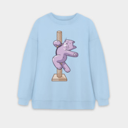 Женский свитшот oversize без начеса хлопок Котик на Пилоне