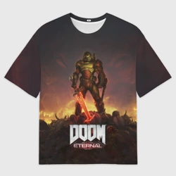 Женская футболка oversize 3D Doom eternal