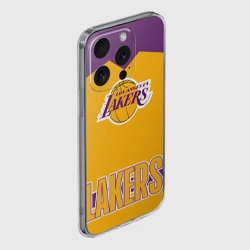 Чехол для iPhone 15 Pro Max силиконовый с защитой камеры Los Angeles Lakers - фото 2