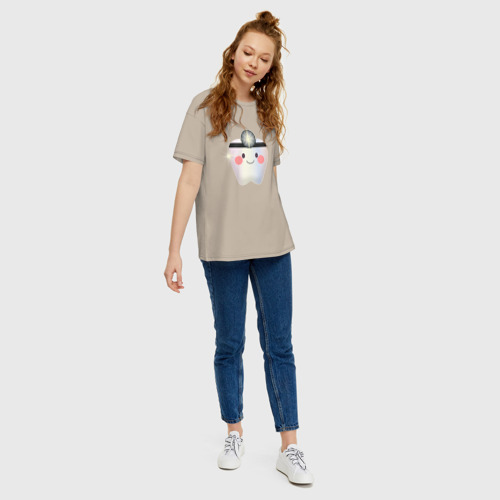 Женская футболка хлопок Oversize Подарок стоматологу, цвет миндальный - фото 5