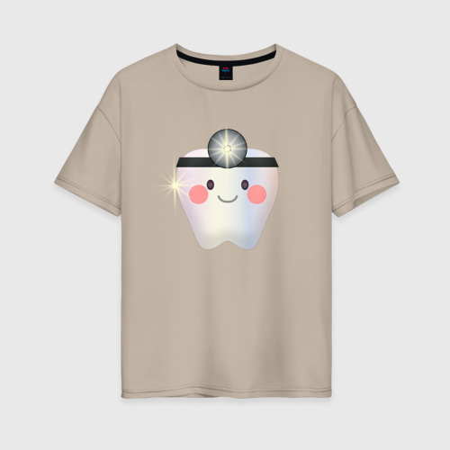 Женская футболка хлопок Oversize Подарок стоматологу, цвет миндальный