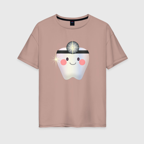 Женская футболка хлопок Oversize Подарок стоматологу, цвет пыльно-розовый