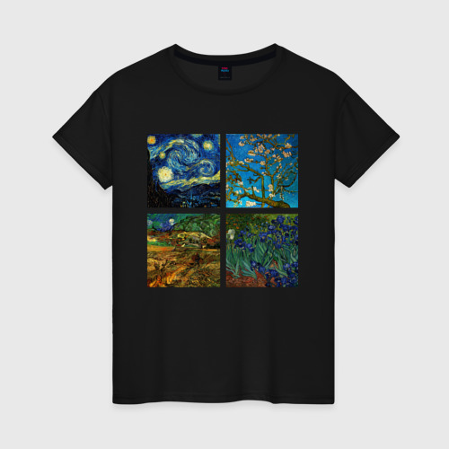 Женская футболка хлопок Ван Гог картины, цвет черный