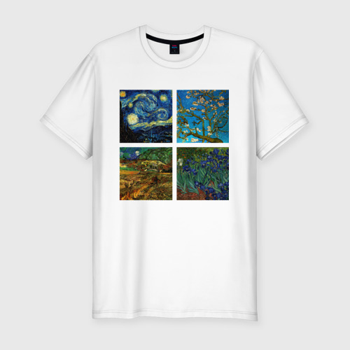Мужская приталенная футболка из хлопка с принтом Ван Гог картины, вид спереди №1