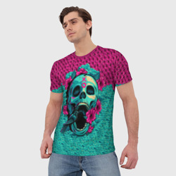 Мужская футболка 3D Неоновый череп - фото 2