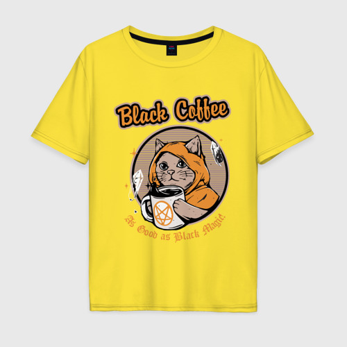 Мужская футболка хлопок Oversize с принтом Black Coffee Cat, вид спереди #2