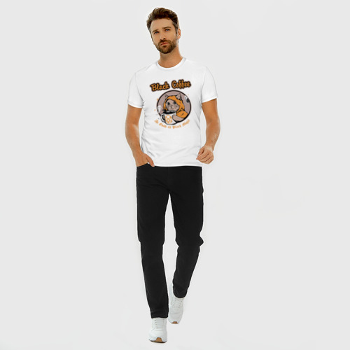 Мужская футболка хлопок Slim с принтом Black Coffee Cat, вид сбоку #3