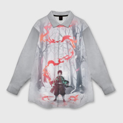 Мужская рубашка oversize 3D Kimetsu no Yaiba красный след