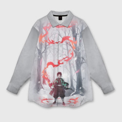 Женская рубашка oversize 3D Kimetsu no Yaiba красный след