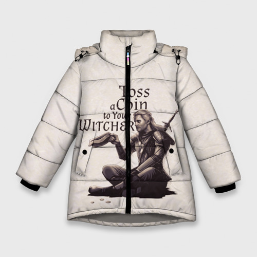 Зимняя куртка для девочек 3D Toss a coin to your Witcher, цвет светло-серый