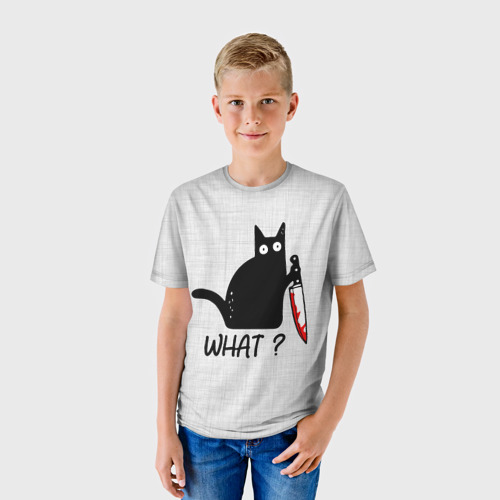 Детская футболка 3D с принтом What cat, фото на моделе #1