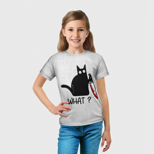 Детская футболка 3D с принтом What cat, вид сбоку #3