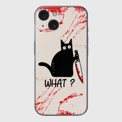 Чехол для iPhone 15 силиконовый с защитой камеры What cat