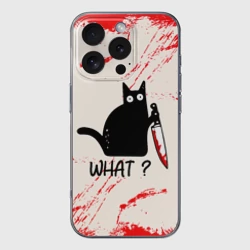 Чехол для iPhone 16 Pro Max силиконовый с защитой камеры What cat
