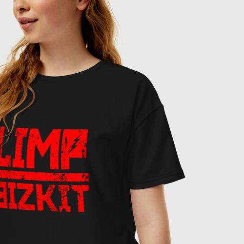 Женская футболка хлопок Oversize Red logo Limp bizkit, цвет черный - фото 3