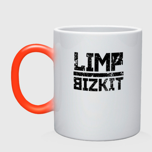 Кружка хамелеон Limp Bizkit black big logo, цвет белый + красный