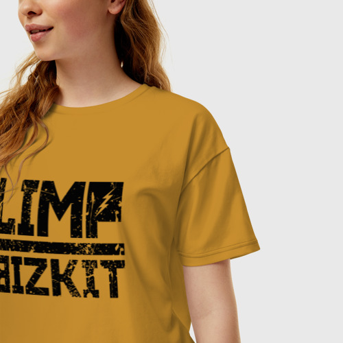 Женская футболка хлопок Oversize Limp Bizkit black big logo, цвет горчичный - фото 3