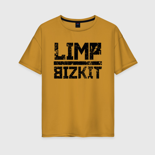 Женская футболка хлопок Oversize Limp Bizkit black big logo, цвет горчичный