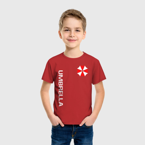 Детская футболка хлопок с принтом UMBRELLA CORP | АМБРЕЛЛА КОРП(+спина), фото на моделе #1